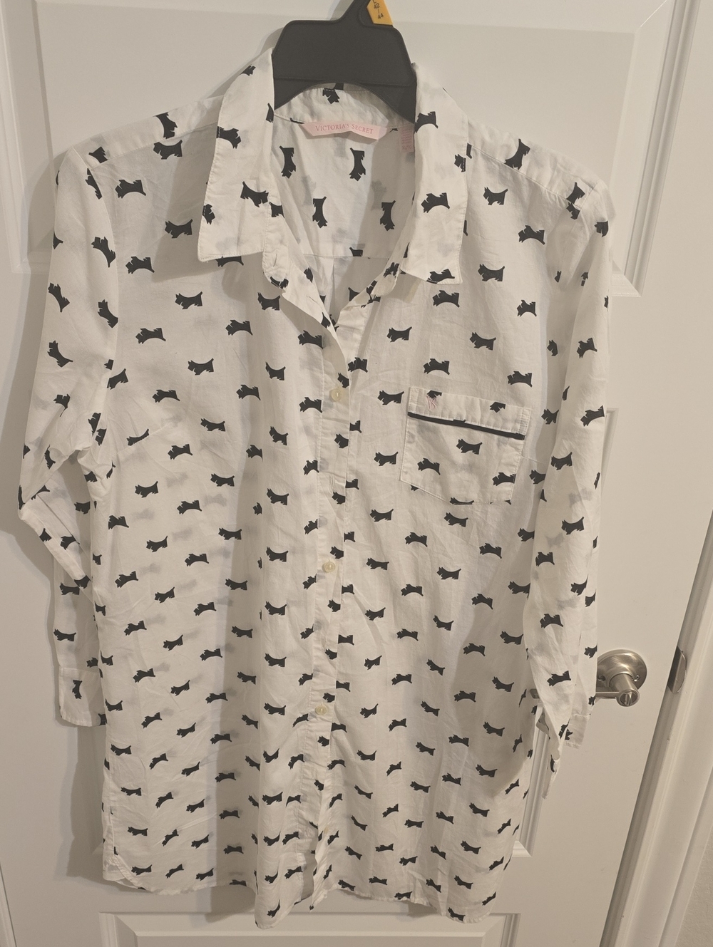 PINK Victoria's Secret White Button-Down Shirt with Black Dog Print